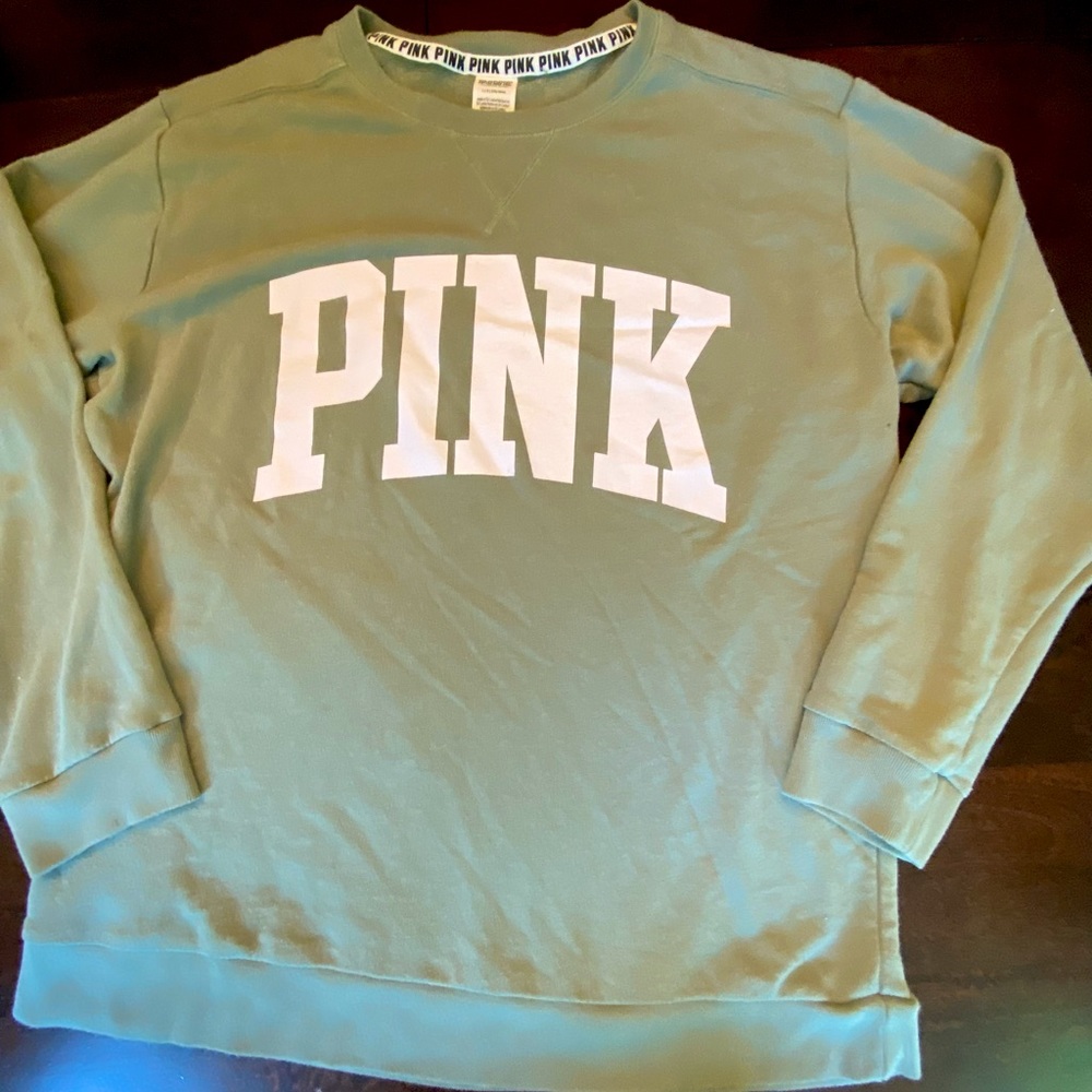 PINK Green Crewneck Sweatshirt Large